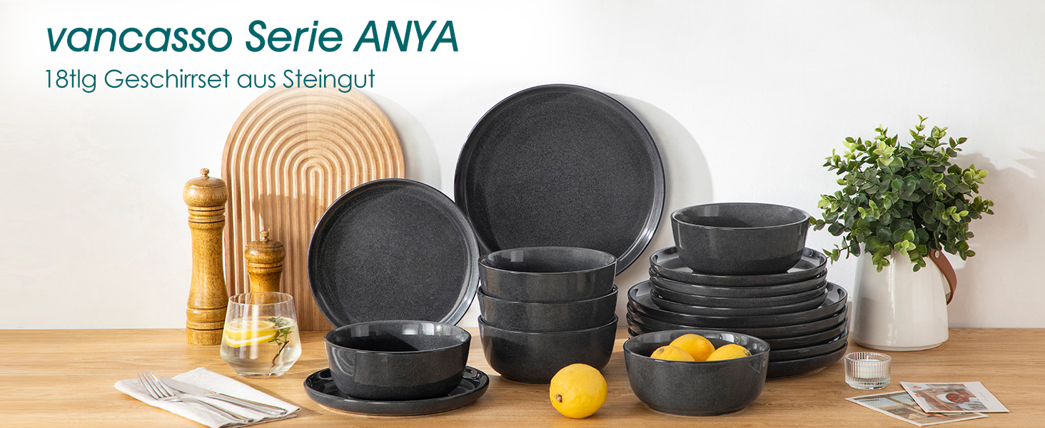Набір посуду Steingut vancasso ANYA, 18 предметів, сірий (6 персон)
