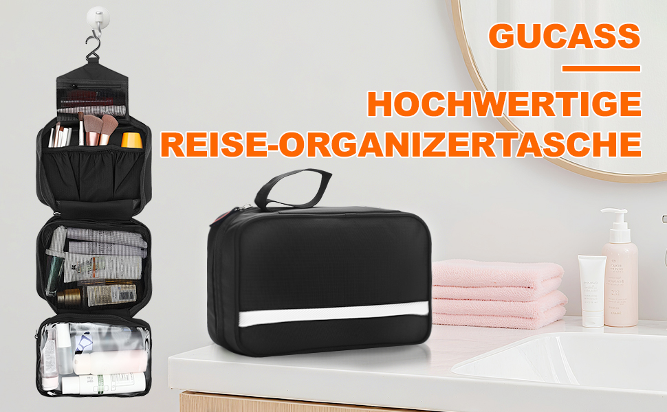 Чоловіча та жіноча косметичка для подорожей з відділеннями, водонепроникна, з гачком, зелена (чорна)