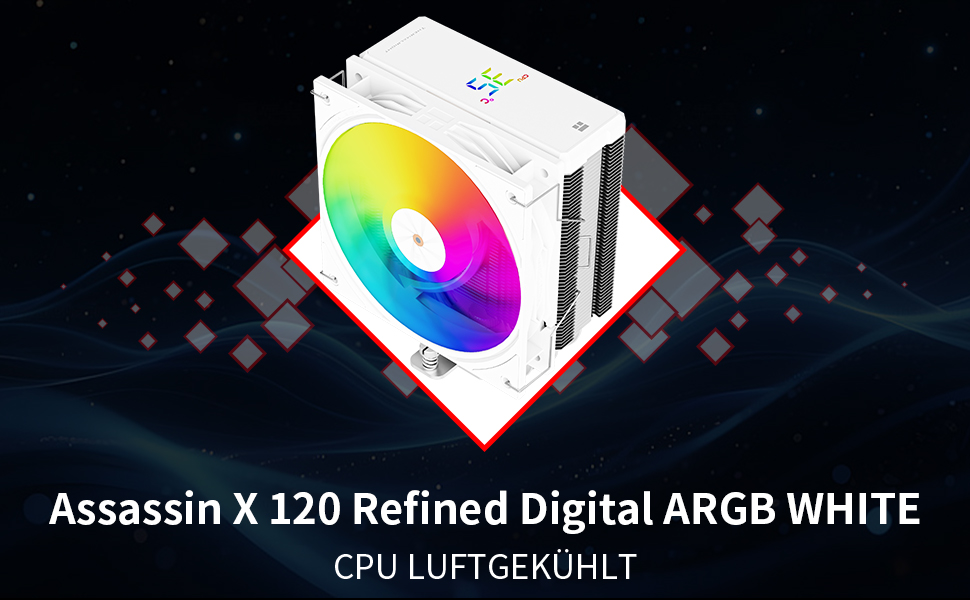 Thermalright Assassin X 120 Digital ARGB: Кулер для CPU з цифровим дисплеєм, білий, для AM5/AM4, Intel lga1851/1700