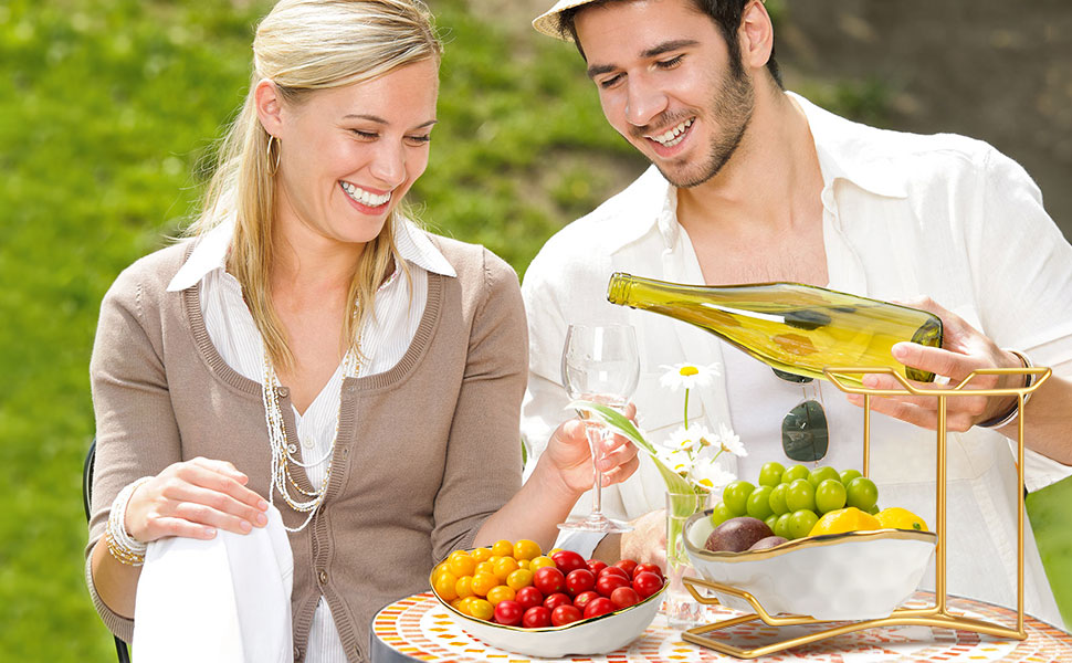 MEESOGA Багатоярусна фруктова тарілка з кераміки на 2 яруси - порцелянова фруктова тарілка з металевим підставкою для кухні. Підходить для фруктів, овочів, закусок та солодощів.