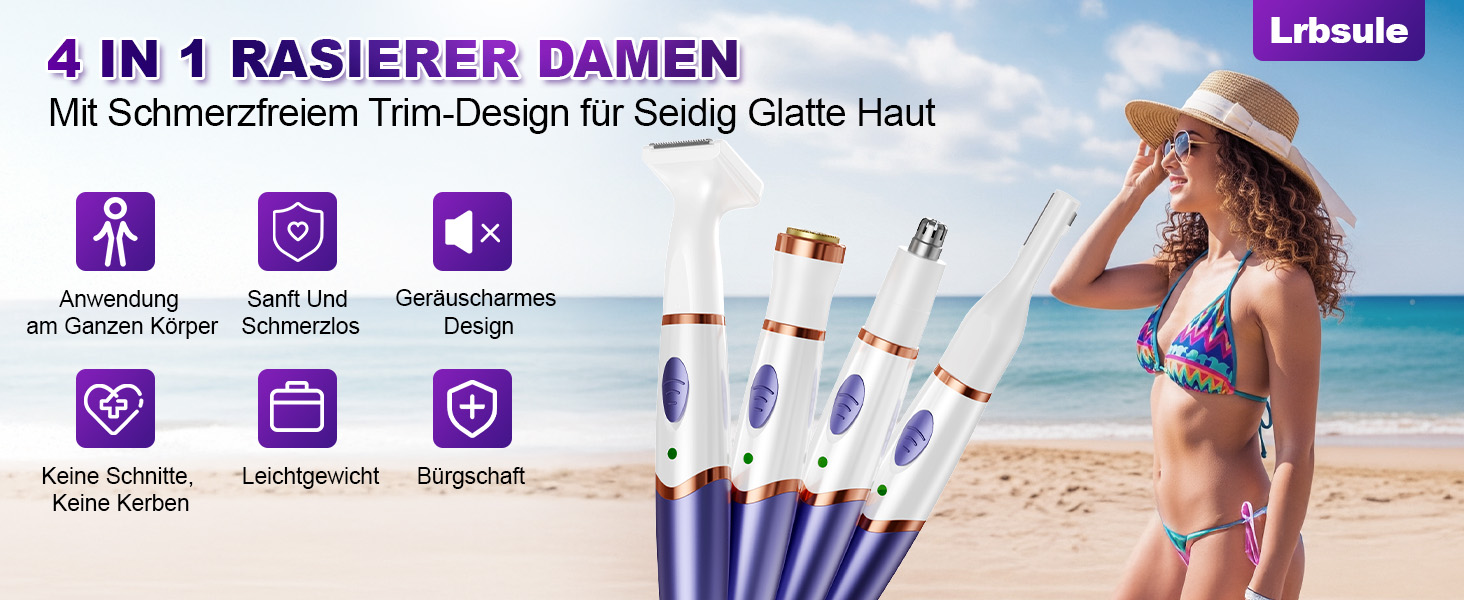 Електричний жіночий триммер 4-в-1: для тіла, обличчя, носа та бікіні. USB