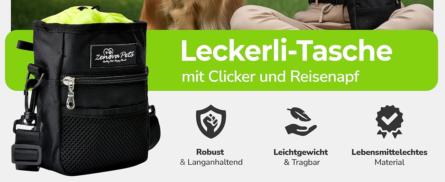 Сумка для ласощів для собак велика, з мискою, кликером, диспенсером для відходів та кишенькою для телефону, 3 способи носіння, ідеальна сумка для дресирування собак