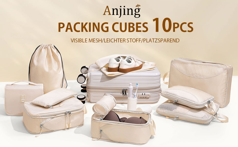 Органайзери для валізи Anjing Compression Cubes - 10 шт., компресійні кишені для подорожей, сірі