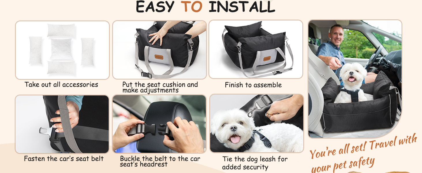 Автокрісло для собак Nobleza - зручне та практичне автоліжко для маленьких собак, 58x56x33 см, Oxford, всі сезони