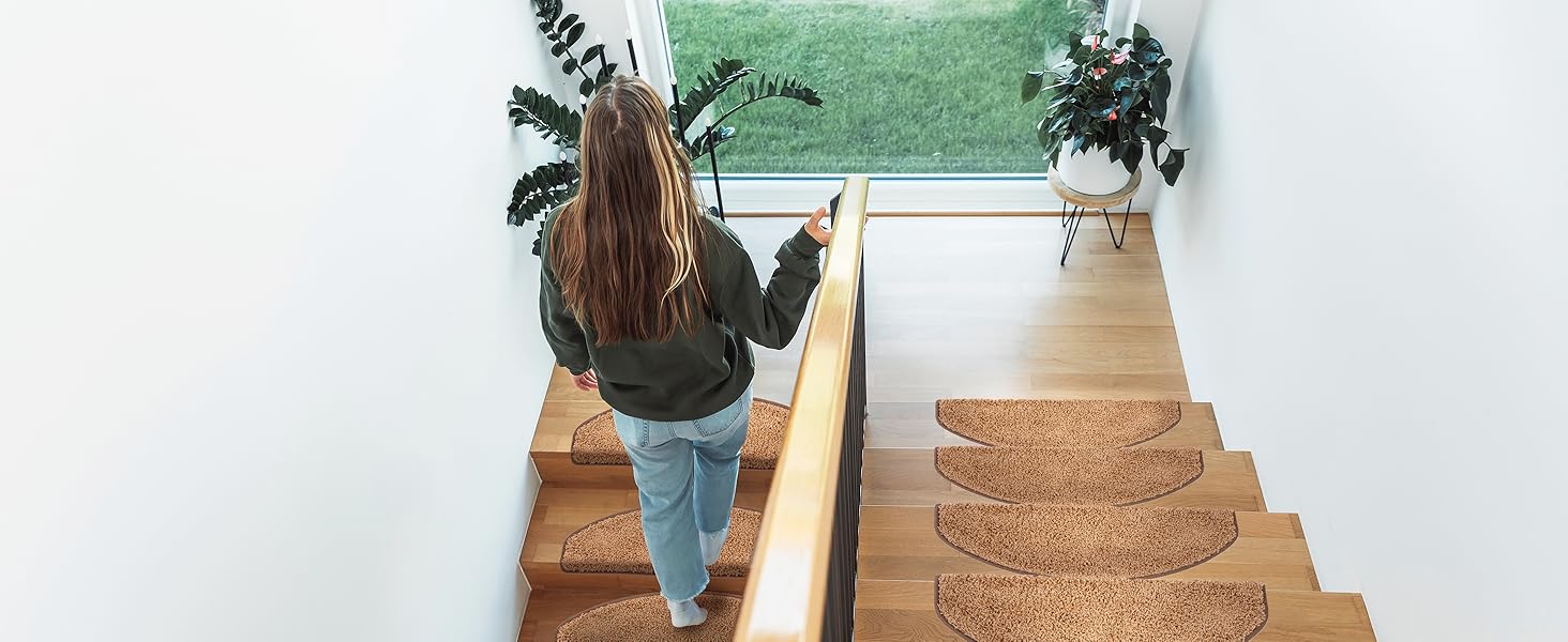 Набір килимків для сходин Floordirekt Barcelona (15 шт.) - надійні та легкі в догляді, 16 кольорів, напівкруглі (темно-коричневий, 65 x 23,5 см)