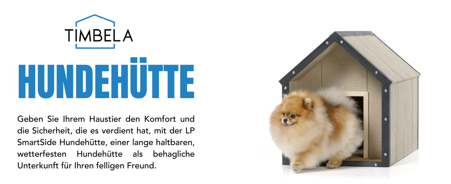 Будка для собак Outdoor, маленькі породи – собачий будиночок з дерева, водостійкий дах 76 x 99 x H80 см, розмір S, Timbela M401-1 розмір M, 76x99xH80cm, натуральне дерево (розмір S, 48x74xH58cm, LP SmartSide дерев'яні панелі)