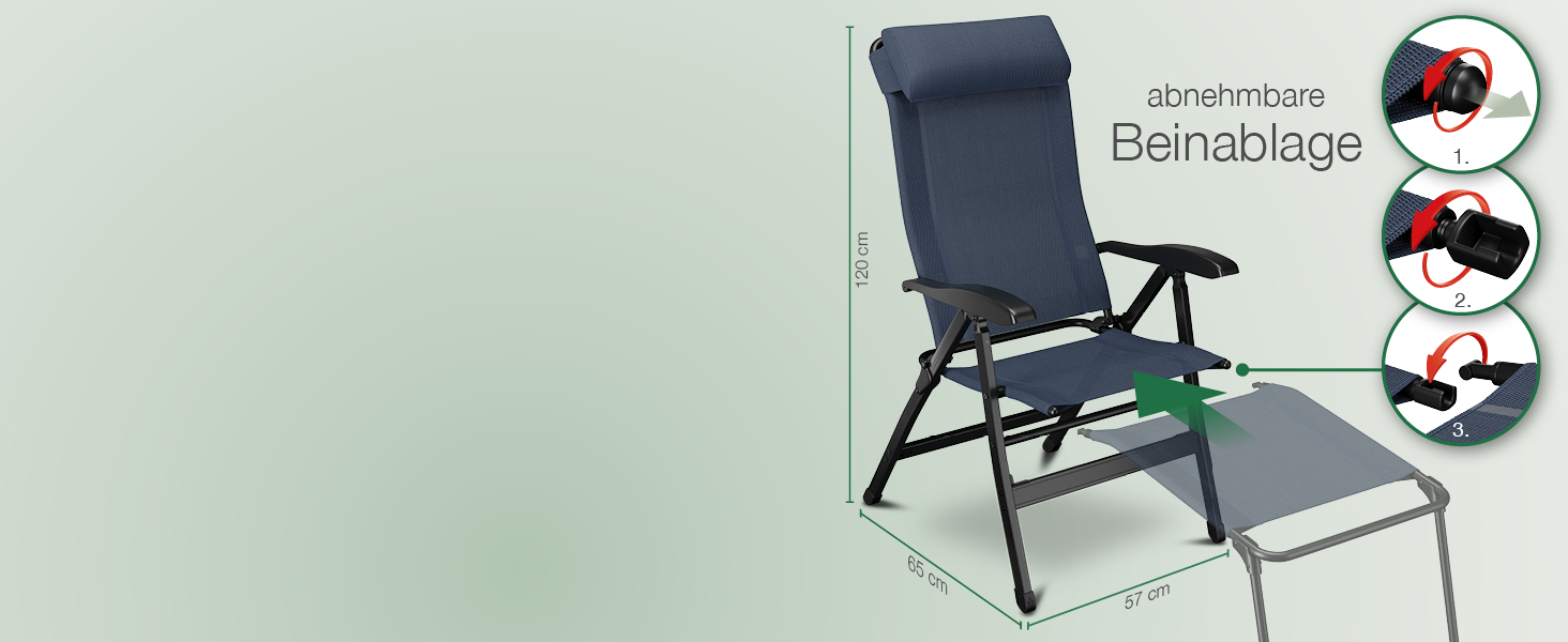 ELONEO Folding Camping Chair with Removable Footrest, Folding Chair made of Aluminum, Folding Garden Chair, Reclining Chair with Adjustable Backrest, Camping Chair (Folding Chair with Footrest (Basic), Blue)