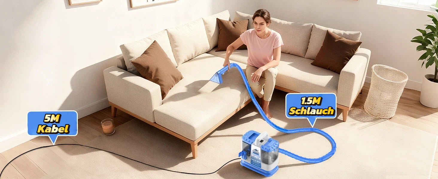 Пилосос для чищення м'яких меблів Polsterreiniger 500W 18КПа з функцією самоочищення, блакитний - для килимів, диванів, авто