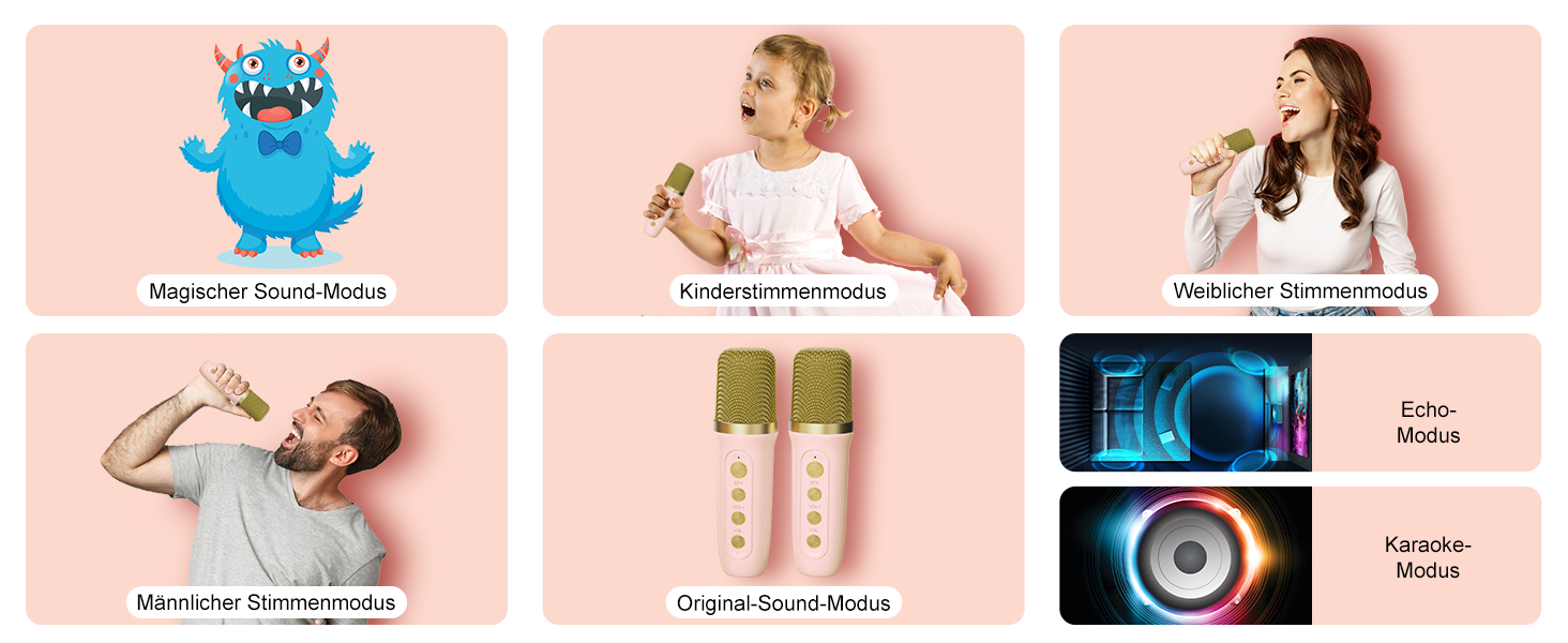 Караоке машина з 2 мікрофонами, портативна Bluetooth колонка для дітей та дорослих, 7 голосових ефектів, ідеально для вечірок та днів народження, рожева