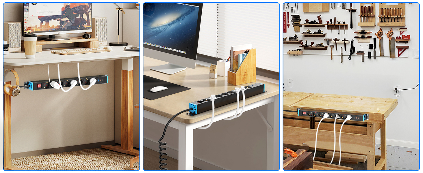 Мережевий фільтр із захистом від перенапруги, 10 розеток, поворотний на 360°, для стін, 1.8м, 16A/4000W, для офісу та дому, чорний