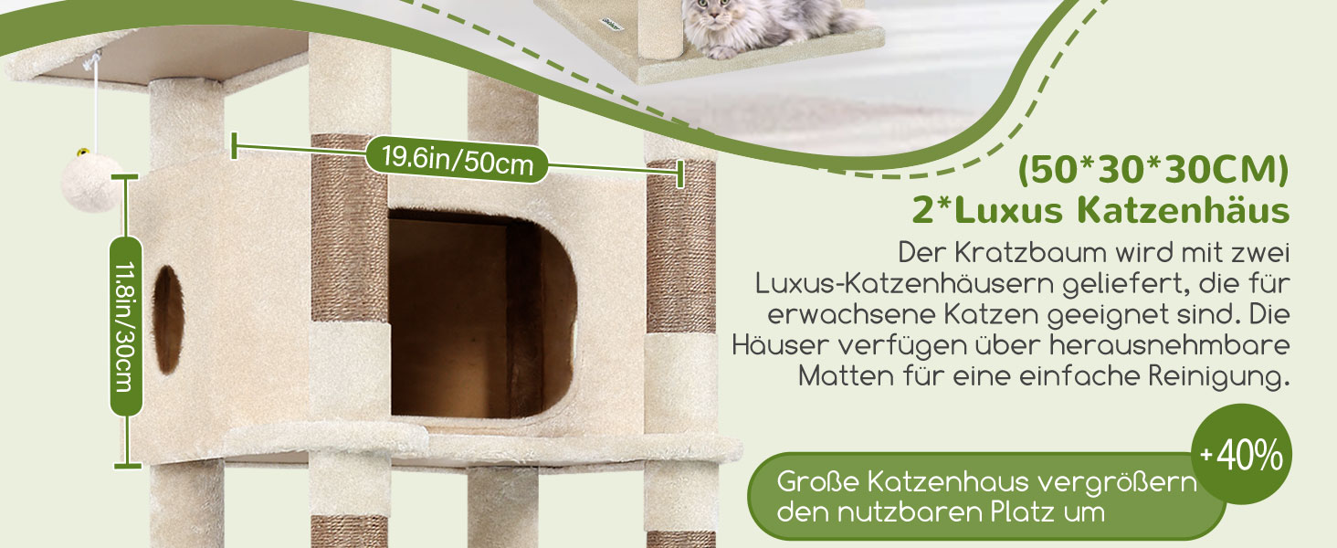 Драбинка для котів Globlazer XXL Бежева, 188 см: великий будиночок, платформа, 2 кошики, стабільна, кутова, легко миється (S74)