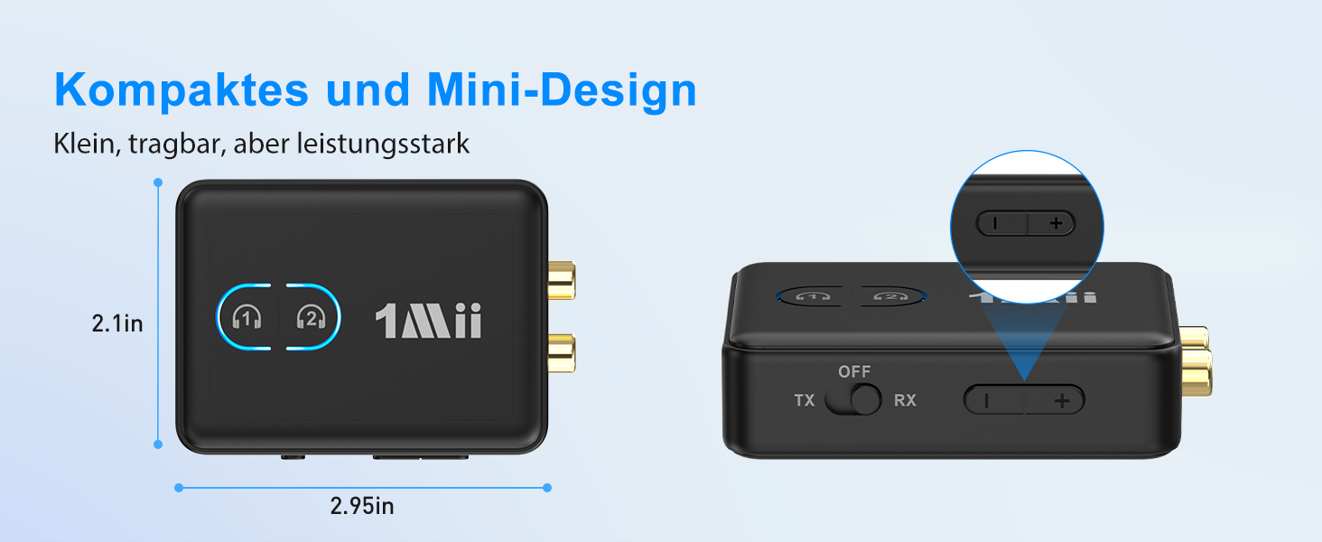 Bluetooth-трансмітер та ресивер 1Mii ML302+, двоканальний адаптер для ТБ та навушників (Dual Link)