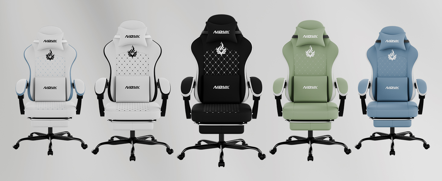 Геймерське крісло Ergonormic з підставкою для ніг та підтримкою попереку, регульоване, для дому, офісу, кіберспорту - біло-блакитне