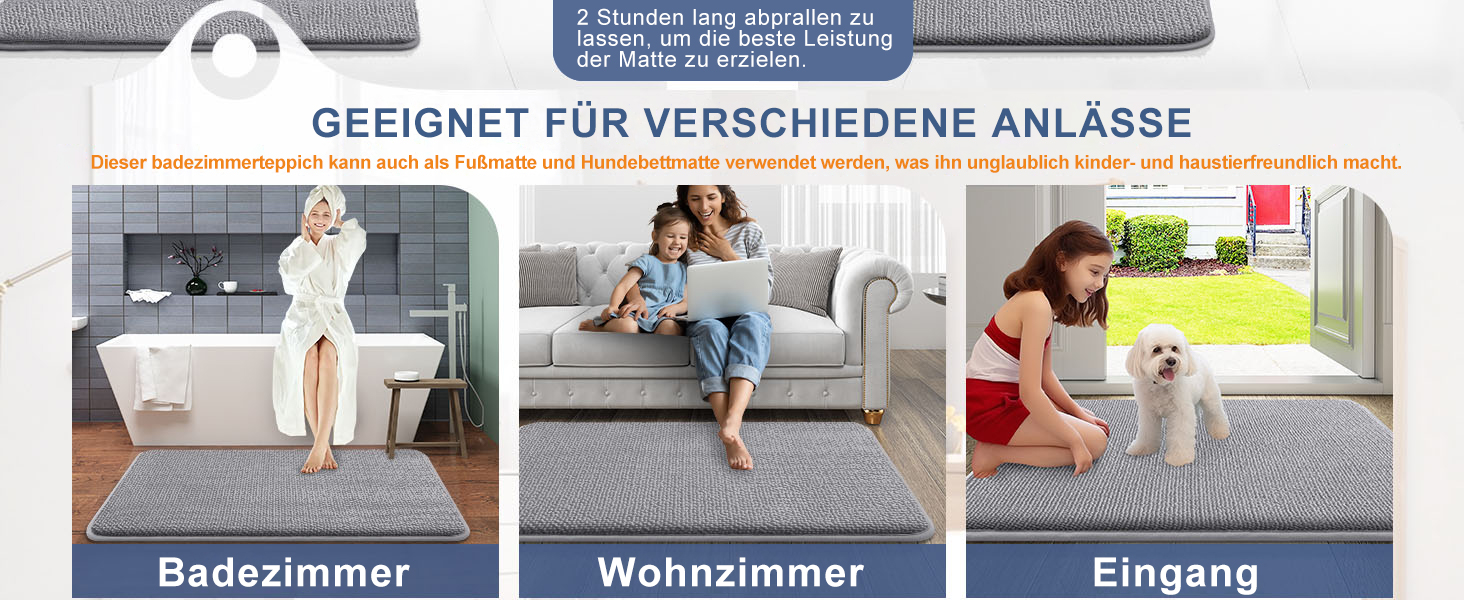 Килимок для ванної кімнати Homaxy з піною пам'яті, 40x60 см, сірий. М'який, неслизький, швидковисихаючий, для ванної кімнати.