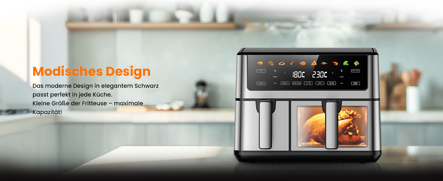 Фритюрниця Extralink 1400W з гарячим повітрям, 4.2L, 10 функцій приготування, LED-дисплей, економна, 90% менше жиру