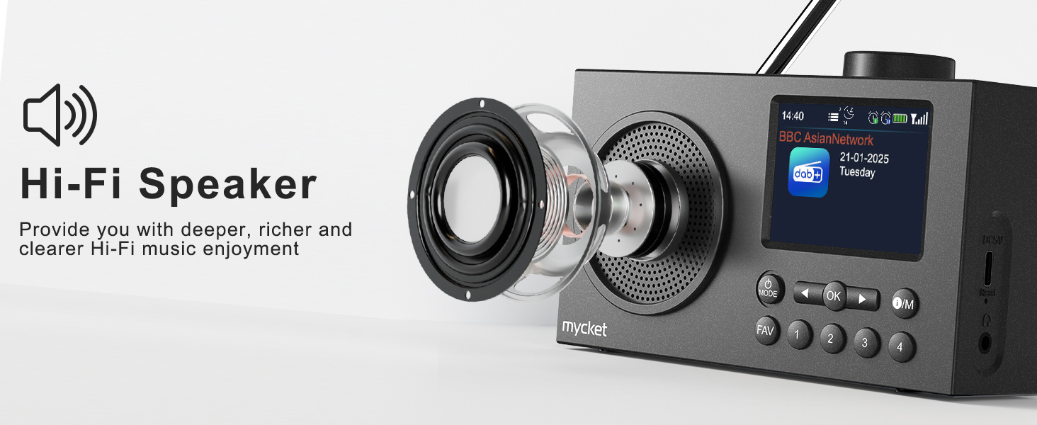 Портативне DAB/DAB+ радіо з цифровим радіо UKW, FM, Bluetooth 5.0, двома будильниками, 40 попередніх станцій та 2.4