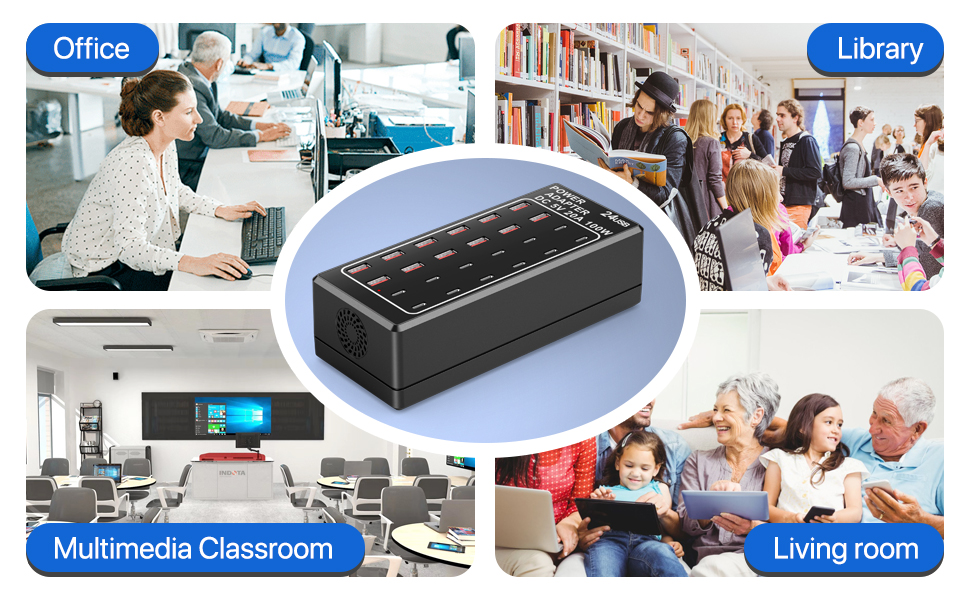 Зарядний пристрій USB-C на 24 порти 100W/20A, настільна USB-станція для iPhone, Samsung, Google, планшетів та ін.