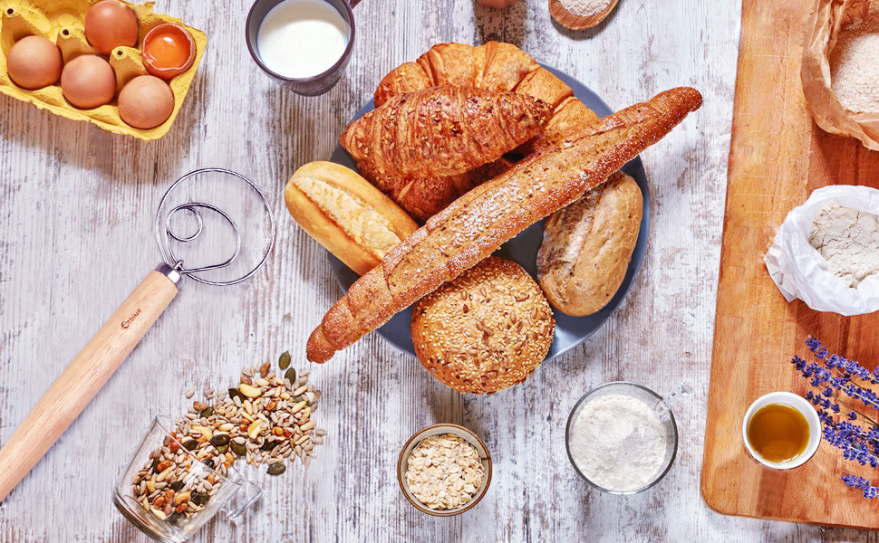 ORBLUE Набір з 2 теігоберів для тіста з нержавіючої сталі та дерев'яною ручкою, 33 см – аксесуари для випічки, підходять для тіста для хліба, піци та випічки