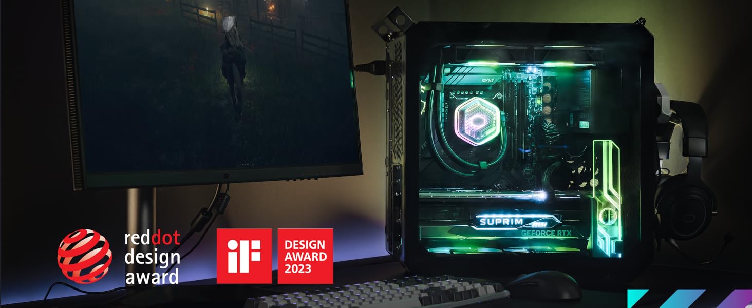 Корпус для ПК Cooler Master Qube 500 Flatpack: ATX, повністю модульний, з 120 мм вентилятором SF-L та вертикальною підсвічуванням для відеокарти, підтримка EATX, 2 x 280 мм радіатори, колір м'ятно-зелений (чорний)