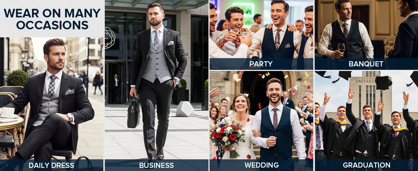 Елегантна жилетка для чоловіків HISDERN: весільна, класична, однотонна, для бізнесу, смокінгу, з кишенями, чорна, 3XL