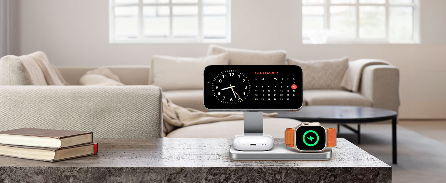 Зарядна станція Inductive QTlier 3-в-1 для iPhone 15/14/13/12, Apple Watch та AirPods, 30W Wireless Charging