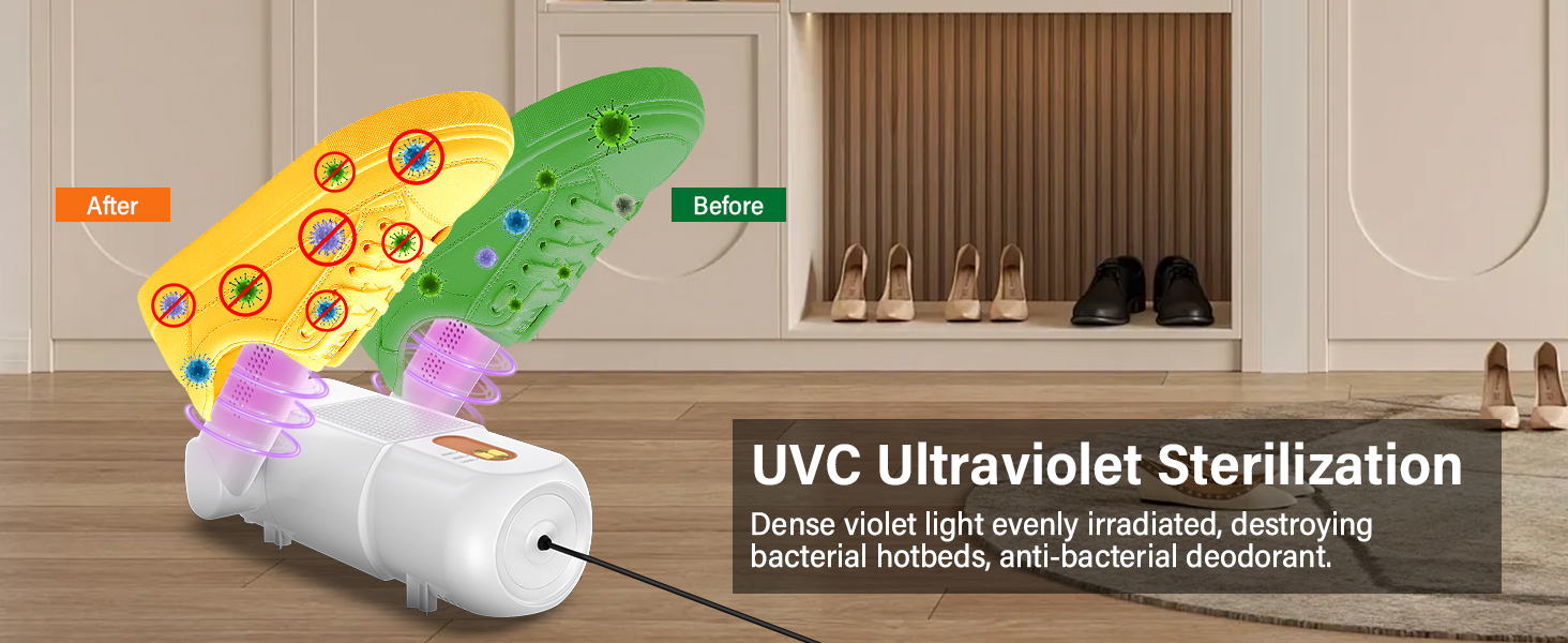 Електричний сушильник для взуття та черевиків з таймером 120 хв, UV-підсвічуванням, чорний