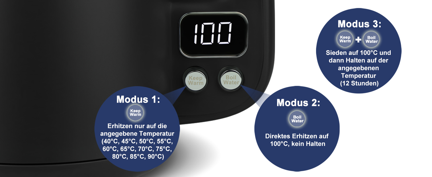 Bear 1.7L Stainless Steel Electric Kettle with Precise Temperature Control (40°C - 100°C), 1800W, Boil-Dry Protection, Double Anti-Scald, BPA-Free, LCD Display