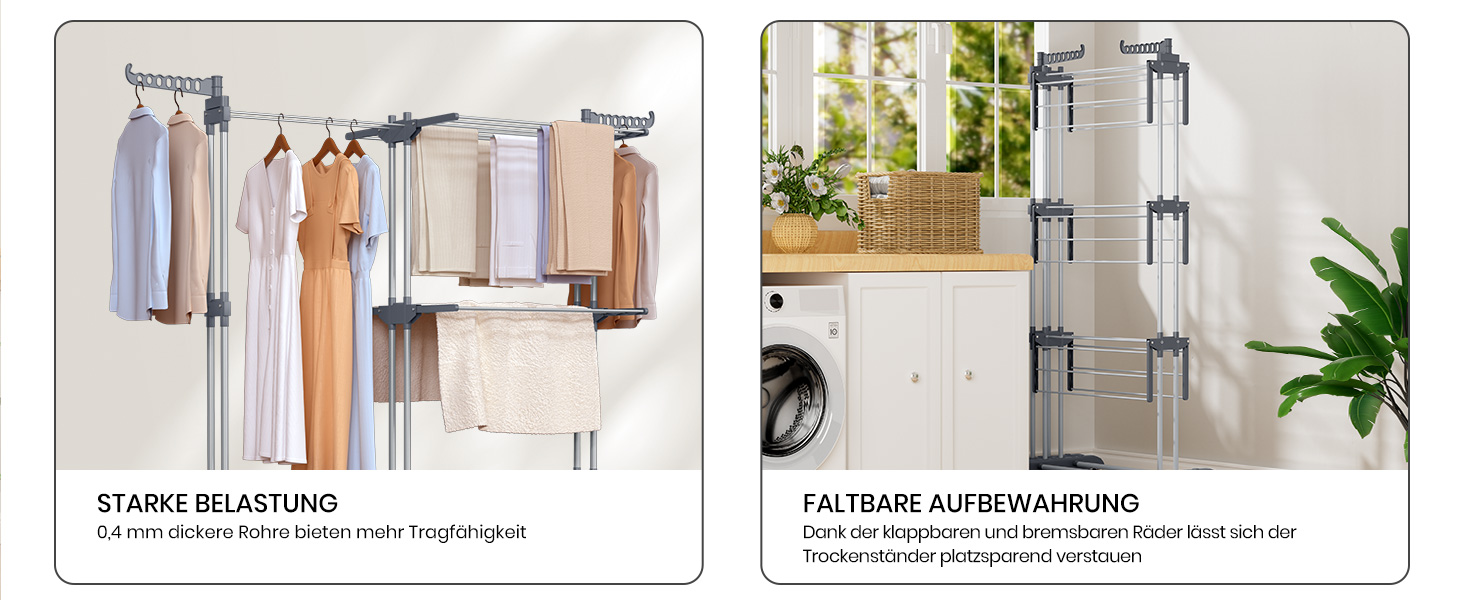 Сушарка для білизни Oak & Tea Tower, 83-200 см, з висувними крилами, XXL, 4 яруси, на коліщатках, для дому та вулиці, сіра