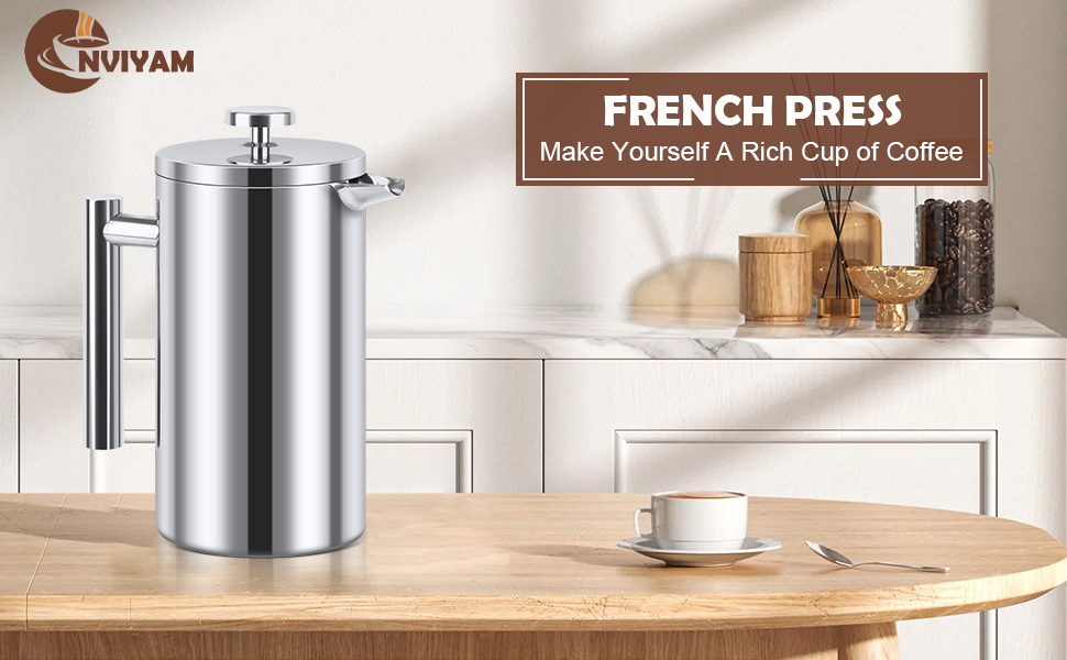Френч-прес для кави з нержавіючої сталі, 1000 мл, з подвійними стінками, ізольований, для дому, кемпінгу та офісу