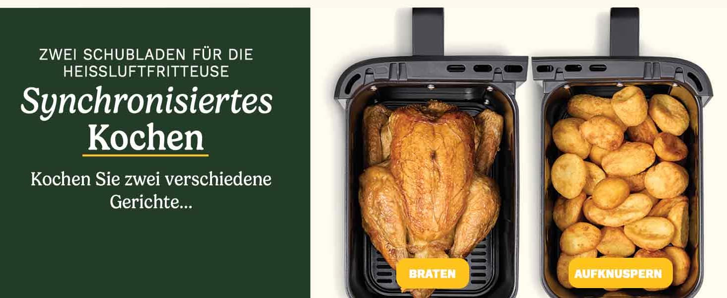 Фритюрниця Cuisinart XXL 10.4L з двома зонами нагріву | Без PFAS та хімікатів | Для смаження, грилю, випікання, дегідратації та підтримання тепла | 2 камери (2 x 5.2L) | 8+ порцій | Деталі придатні для миття в посудомийній машині (3 камери, нержавіюча сталь)