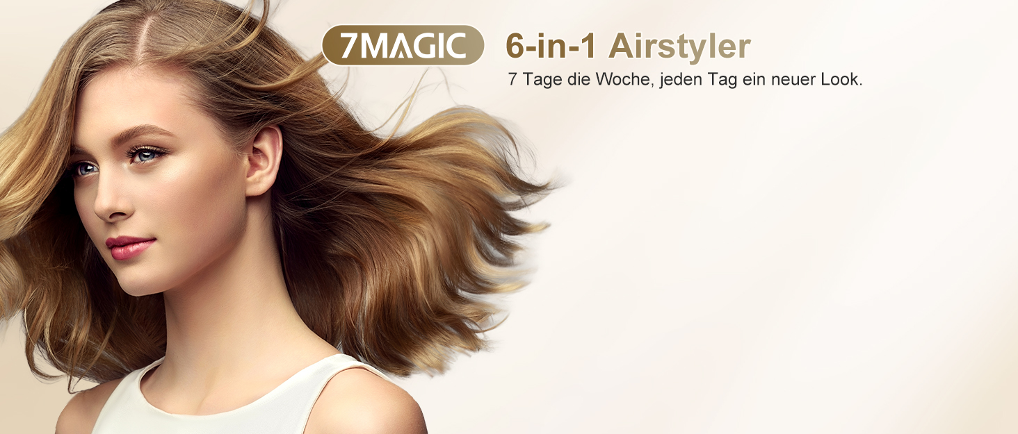 7MAGIC Airstyler 6-в-1: стайлер, плойка, фен, іонізація, для волосся, професійний, для особливих випадків, золото