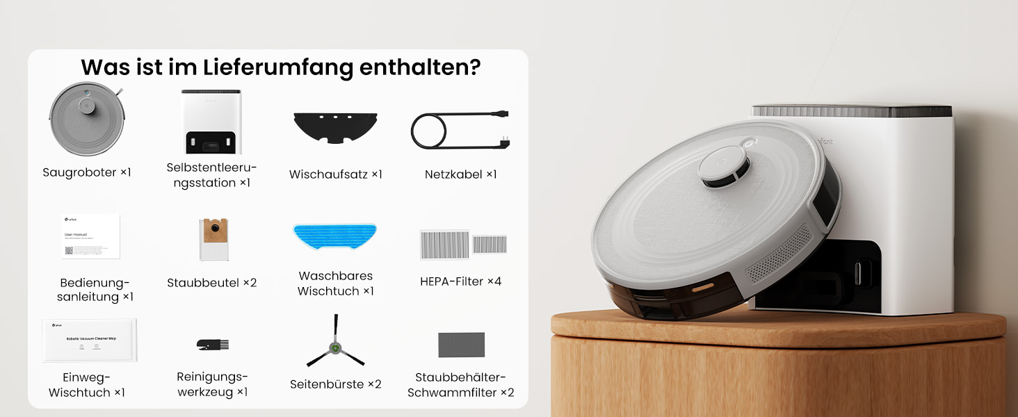 Робот-пилосос LEFANT M1: Мапірування, вологе прибирання, No-Go зони, 5500Pa, керування через додаток/Alexa, білий