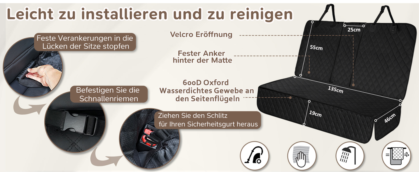 Захист для заднього сидіння автомобіля Angooni для собак - водовідштовхувальний, антиковзний, стійкий до подряпин (135x120 см), сумісний з автокріслом Isofix
