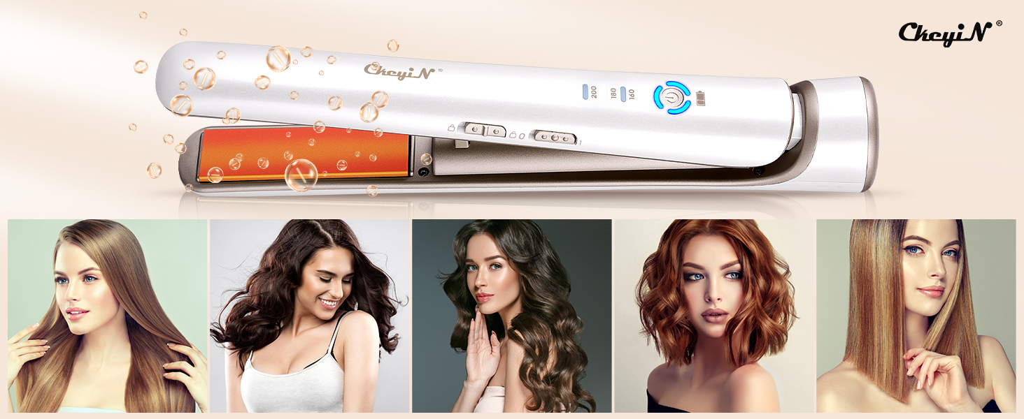 CkeyiN Бездротовий випрямляч для волосся, 2-в-1 випрямляч та завивка, міні-подорожний, керамічний, USB, білий