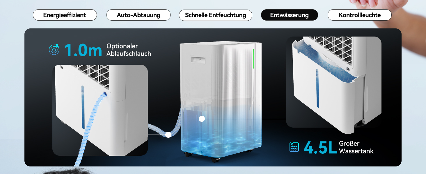Електричний осушувач повітря EUHOMY 12л/24г, тихий та економічний, з відведенням води, автоматичним розморожуванням, 3 режими, для квартири 25м²/122м³