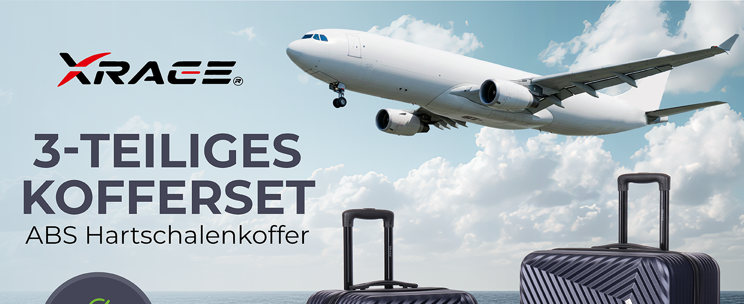 Набір валіз xRace 3-частинний ABS, 20/24/28 дюймів, ручна поклажа, TSA замок, 360° колеса, стійкий до ударів, з преміум підкладкою (Морська блакить)