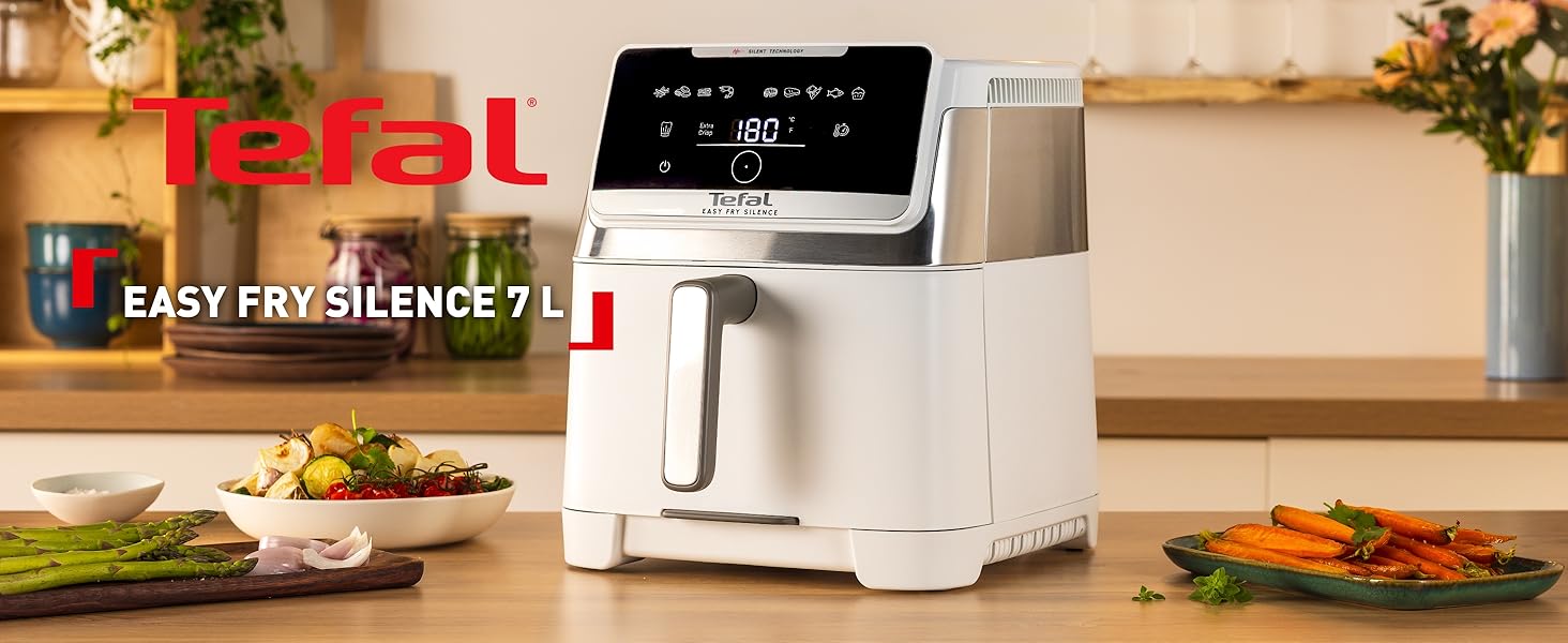 Фритюрниця Tefal Easy Fry Silence 7л, біла - аерофритюрниця з тихим режимом, 10 програм, до 8 порцій EY8421E0