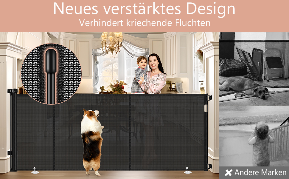 Захисний бар'єр для дітей, котів та собак: розтяжний захист для сходів та дверей (300 см, сірий)