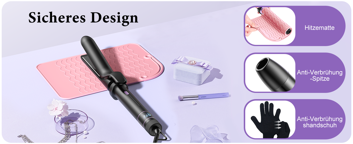BESTOPE PRO Локкенстаб: Набір 5 в 1 з плойкою, термощіткою та 3 локкенами (9-25 мм) для великих локонів, 13 температур, захисне покриття, рукавичка, затискач (базальтовий чорний)