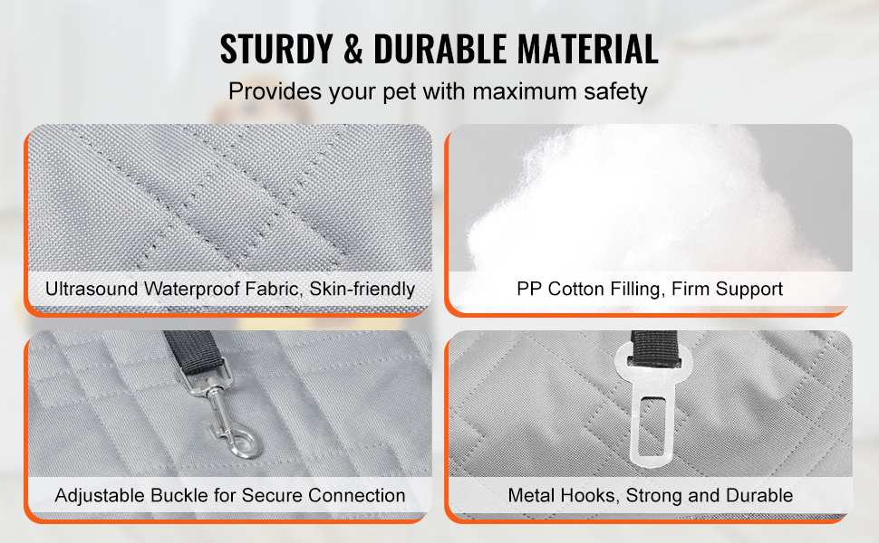 Автокрісло для собак VEVOR, сіре, до 22 кг (M) - водонепроникне, з підставкою, з поводом