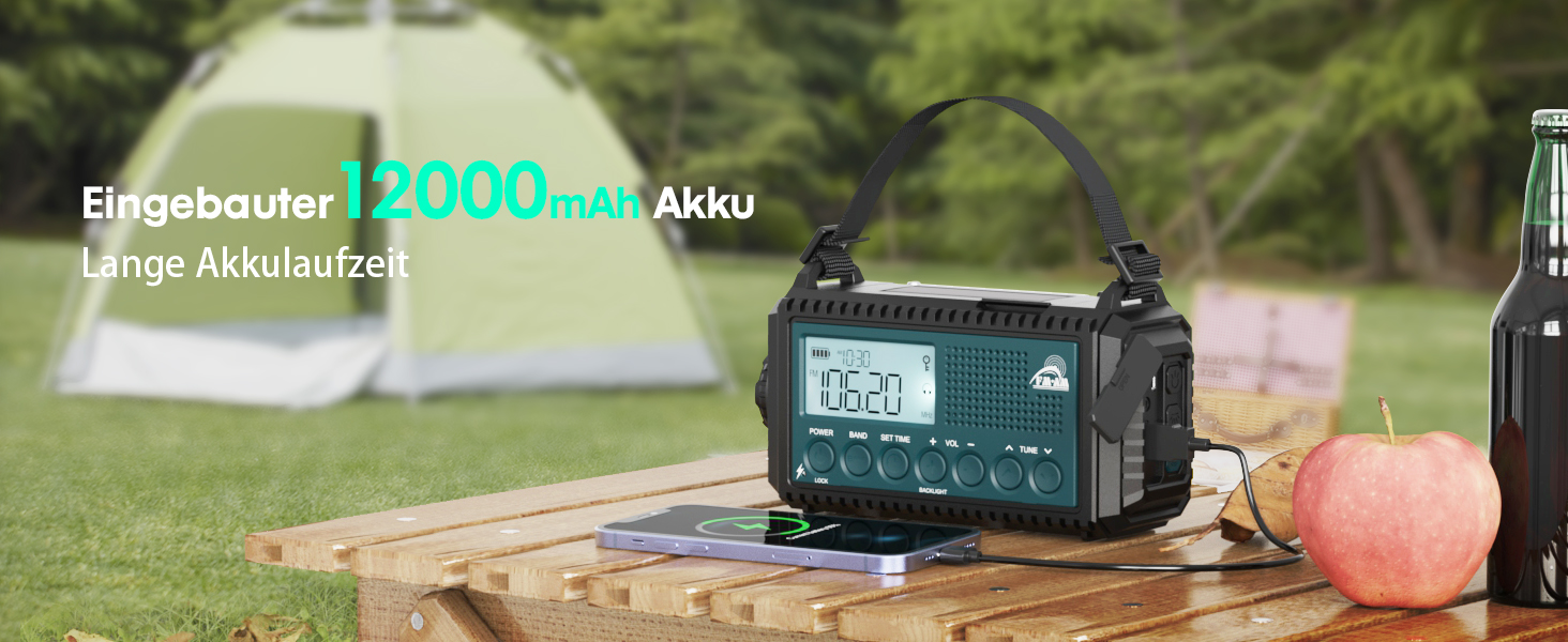 Радіо Roxicosly з ручним заводом та сонячною панеллю, 12000mAh Power Bank, AM/FM радіо для будівельних майданчиків, з ручним заводом та 5-ма способами живлення, приймач на весь світ, ліхтарик та зарядний пристрій, для відпочинку на природі, кемпінгу, надзвичайних ситуацій, блакитний колір