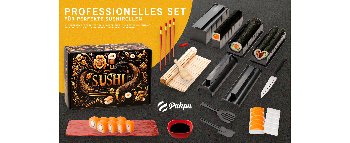 Набір для приготування суші Pukpu Sushi Set – повний комплект на 20 частин з бамбуковою килимком, інструментами, тарілкою, соусницею, паличками, подарунковою коробкою. З інструкцією та відео – ідеальний набір для початківців