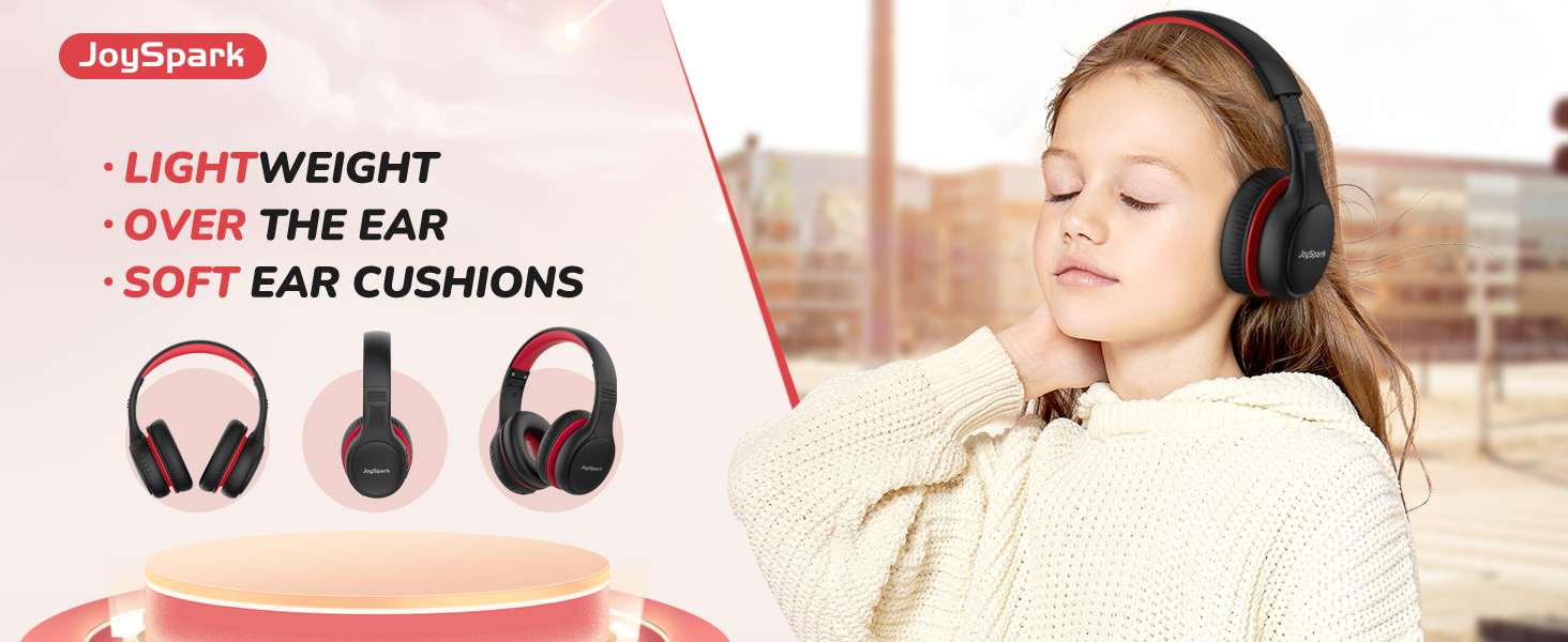 Дитячі Bluetooth навушники JoySpark з мікрофоном, 60 годин роботи, Bluetooth 5.4, Type-C, обмеження гучності 85/94 дБ, складні, чорно-червоні