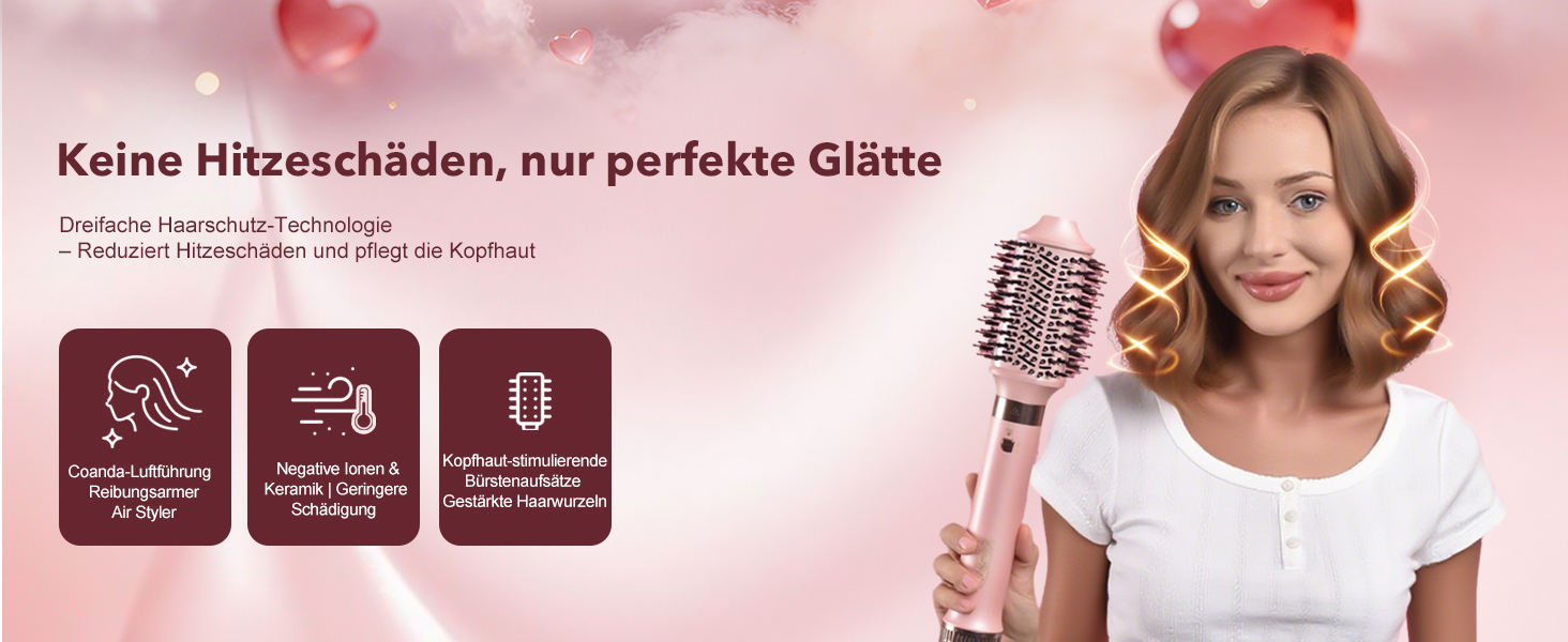 8-в-1 Airstyler: Фен-щітка для волосся з автоматичною насадкою для локонів, етикеткою Pink. Швидке сушіння, об'єм та без пошкоджень. У комплекті сумка для подорожей.