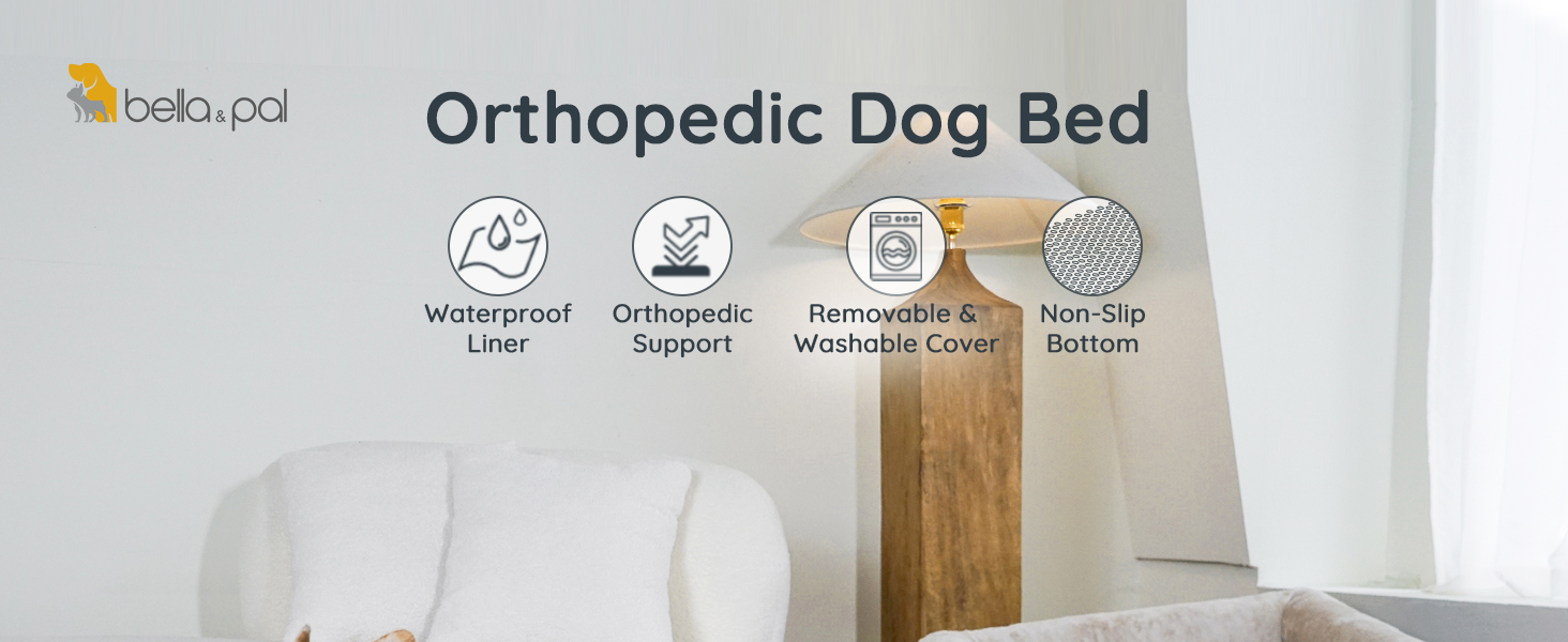 Ортопедичне ліжко для собак BELLA & PAL, 71x59 см - комфортне собаче ліжко з ефектом пам'яті, водовідштовхувальна підкладка, знімний фланелевий чохол, протиковзке дно, сіре