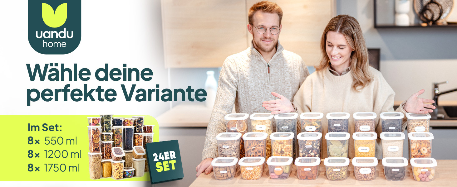 Контейнери для зберігання Uandu з кришкою, герметичні - набір 12 шт. | Організація кухні, зберігання продуктів | Без BPA | Кухонні контейнери для сухих продуктів (18 Mix-сірий)