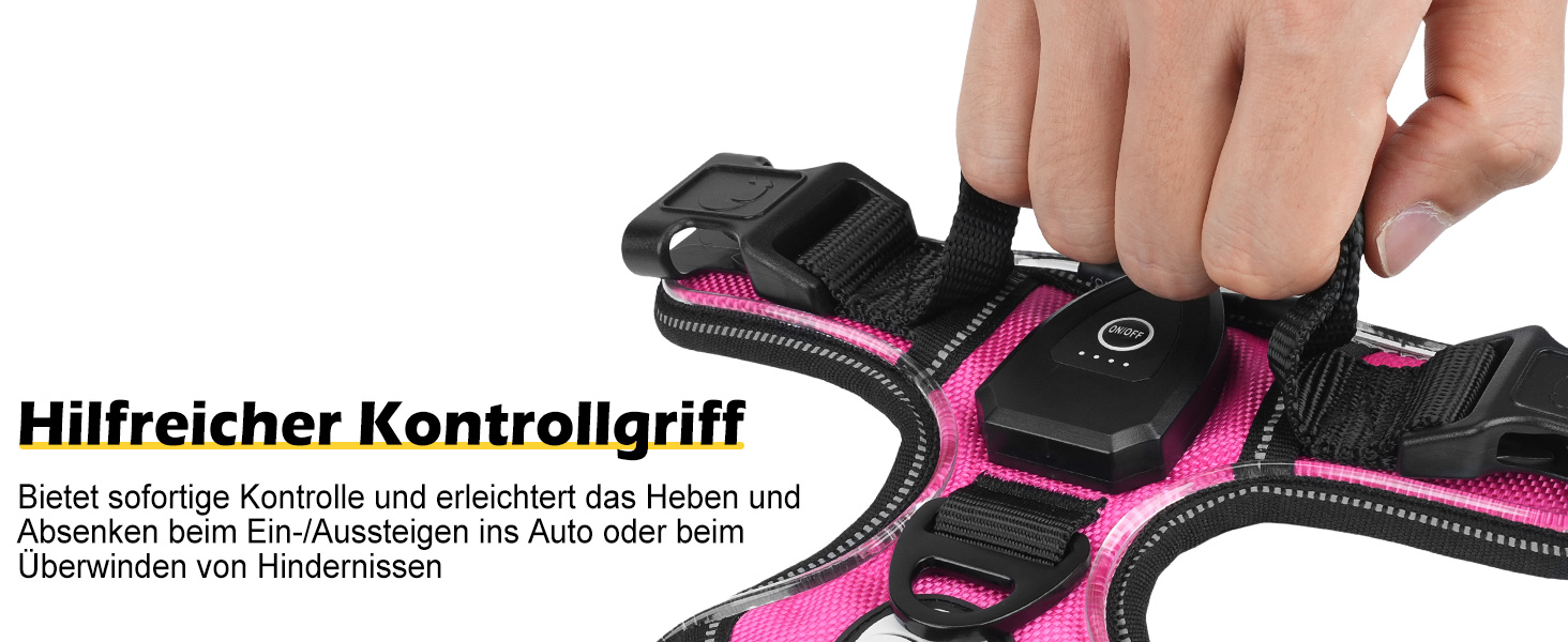 Світловідбиваючий нашийник для собак Joytale з LED, для середніх собак, не тягне, з ручкою, регульований, для нічних прогулянок, рожевий, розмір M (1 шт.)