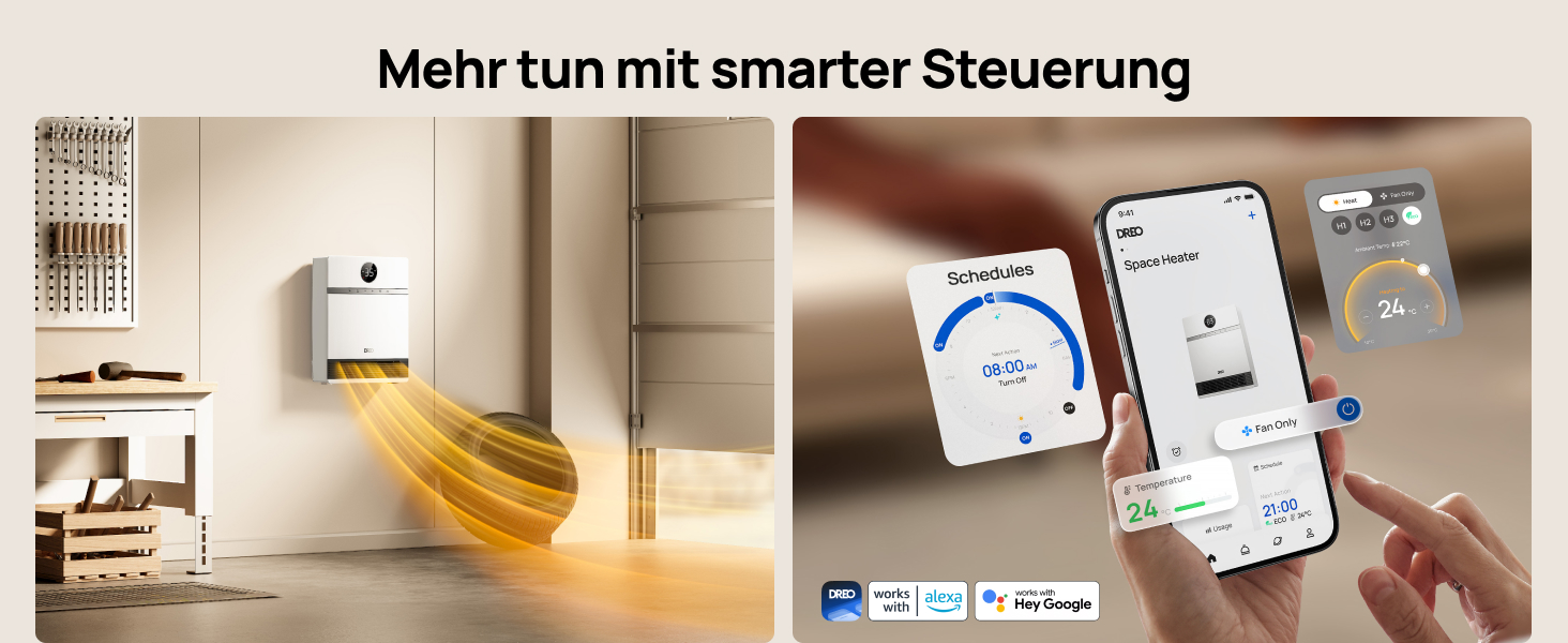 Dreo Smart Wandkonvektor: 2000W, Wi-Fi, термостат, пульт, таймер, білий