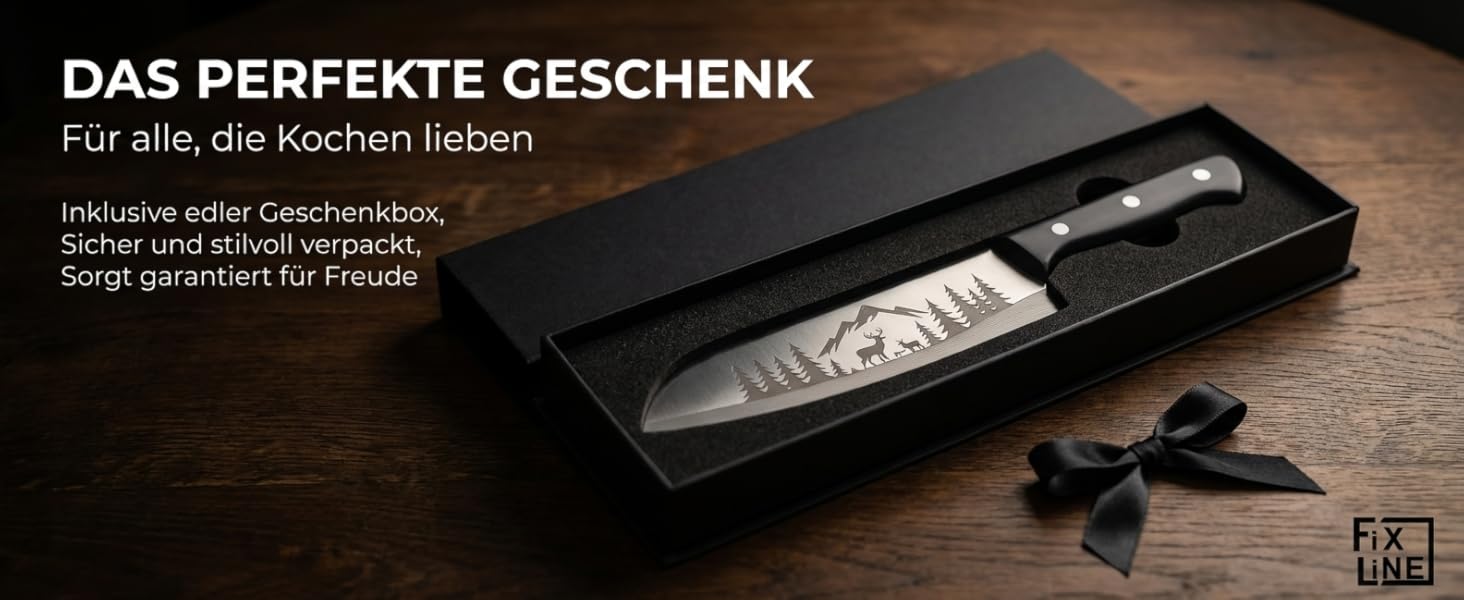 Ніж шеф-кухаря FIXLINE® BLACK FOREST Edition 18 см – професійний кухонний ніж з нержавіючої сталі, з чорною дерев'яною ручкою, подарункова упаковка