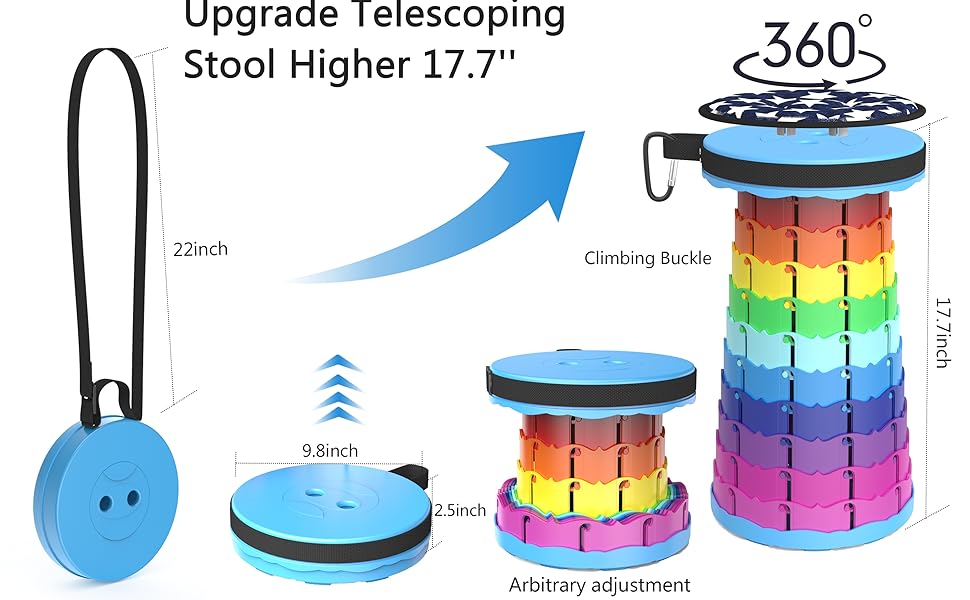 Складаний туристичний стільчик-табурет, 440lbs, з сумкою, для кемпінгу, риболовлі, подорожей, барбекю (Райдужний)